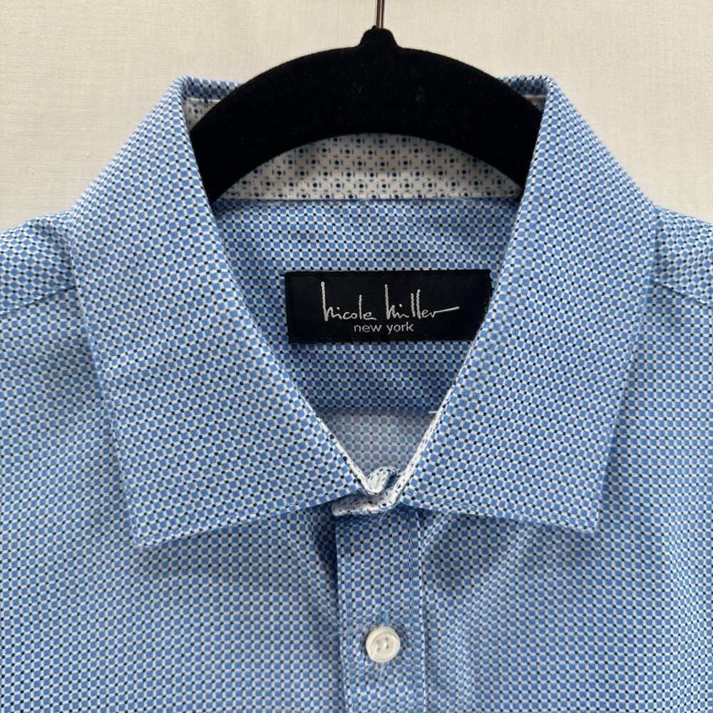 Nicole Miller Dress Shirt Mens Size M Corporate Long Sleeve Button Up Blue - Picture 10 of 11